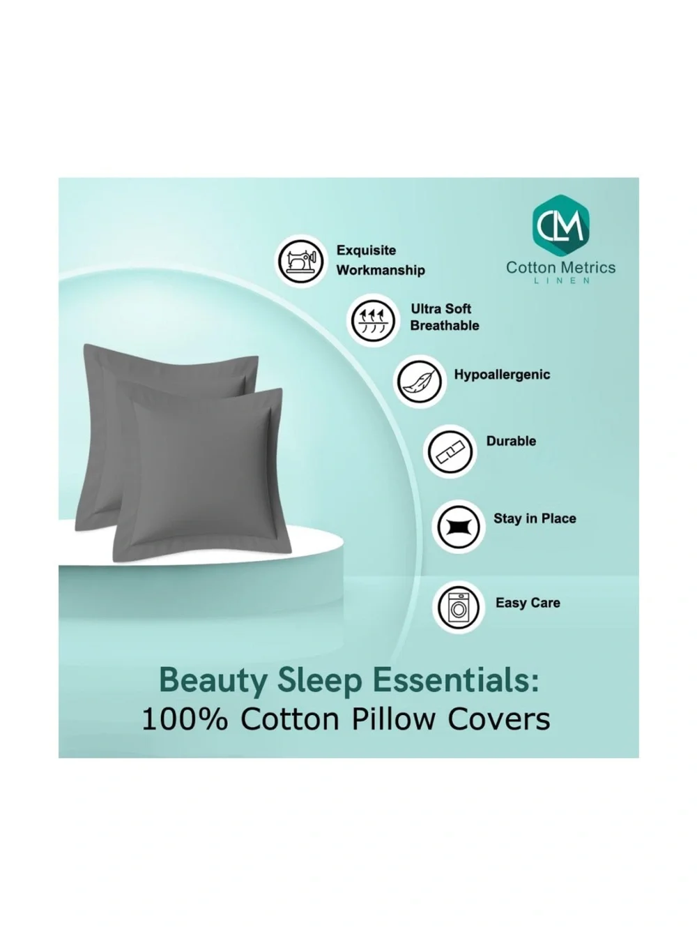 EURO SHAMS 100% Cotton Square 22x22” GRAY (2 Pack)